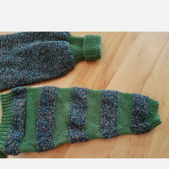 Vintage Hand Knit Sweater-Sage Green Two Tone-Sweater, Leggings & French Hat Set - Picture 7 of 14